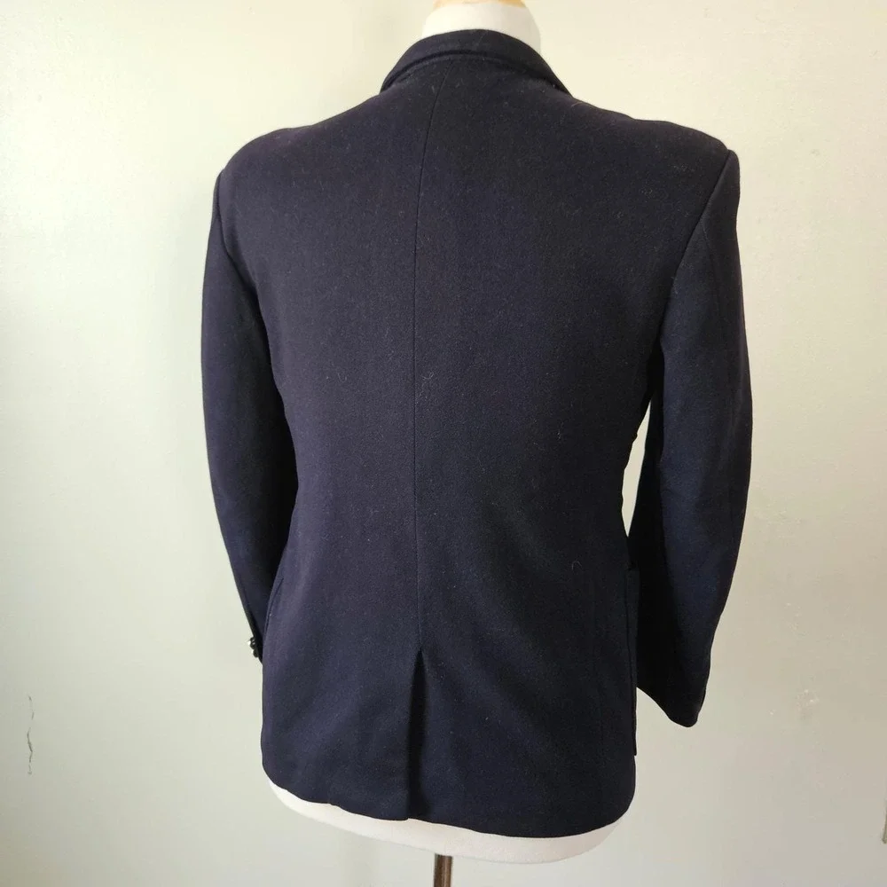 Vtg 50s An Tai Hong Custom Tailored Mens Navy Wool Blazer Jacket Crest Hong Kong
